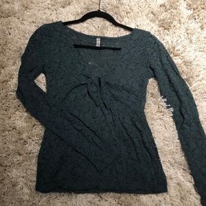 Free People Dark Green Lace Knot Tie Top S